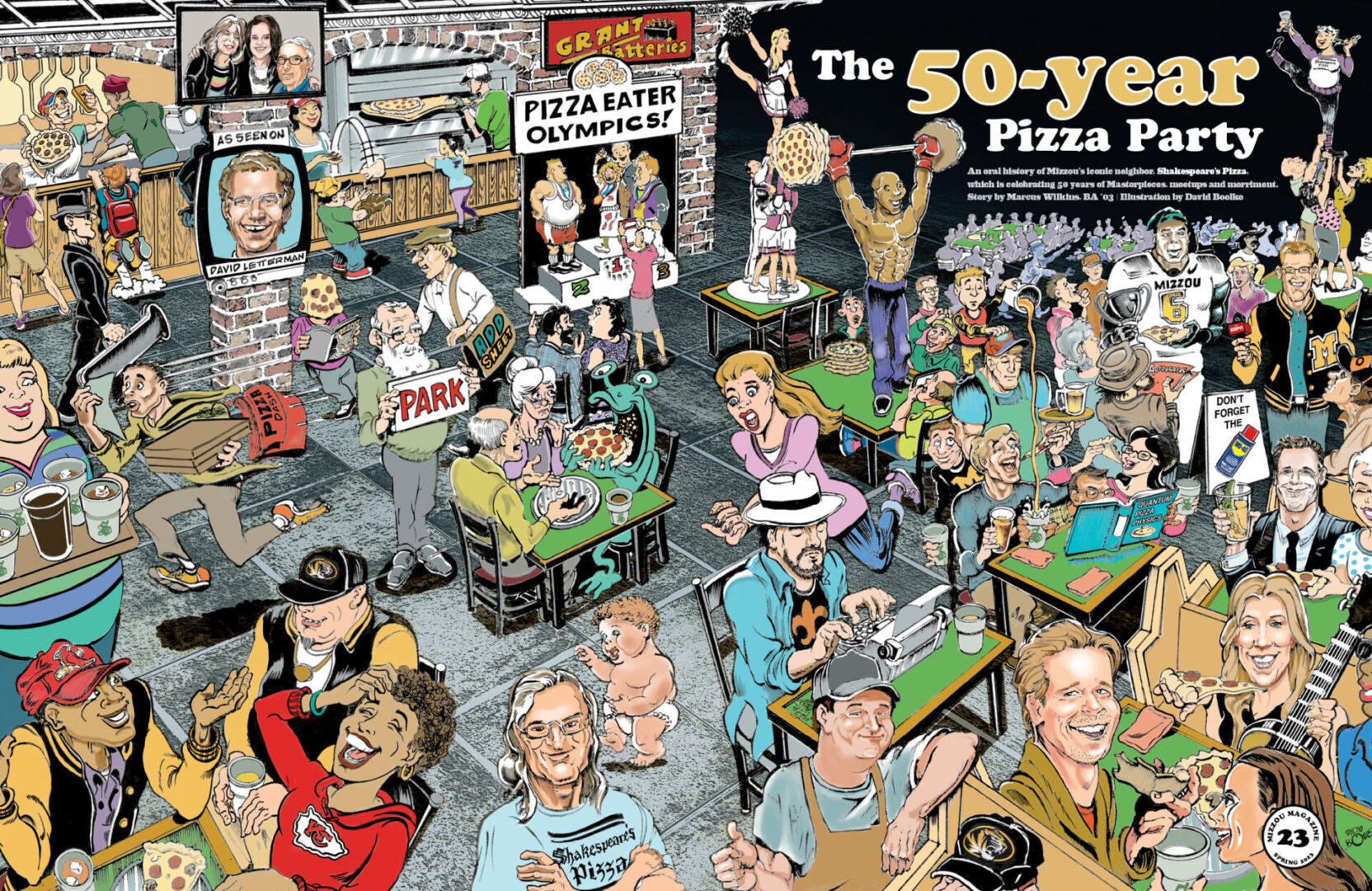 Editorial Illustration for MIZZOU magazine article about Shakespeare's Pizza 50th Anniversary